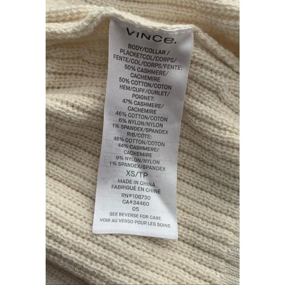 Vince Tie-Back Ribbed cream Cashmere  Blend Crew SWEATER sz XS